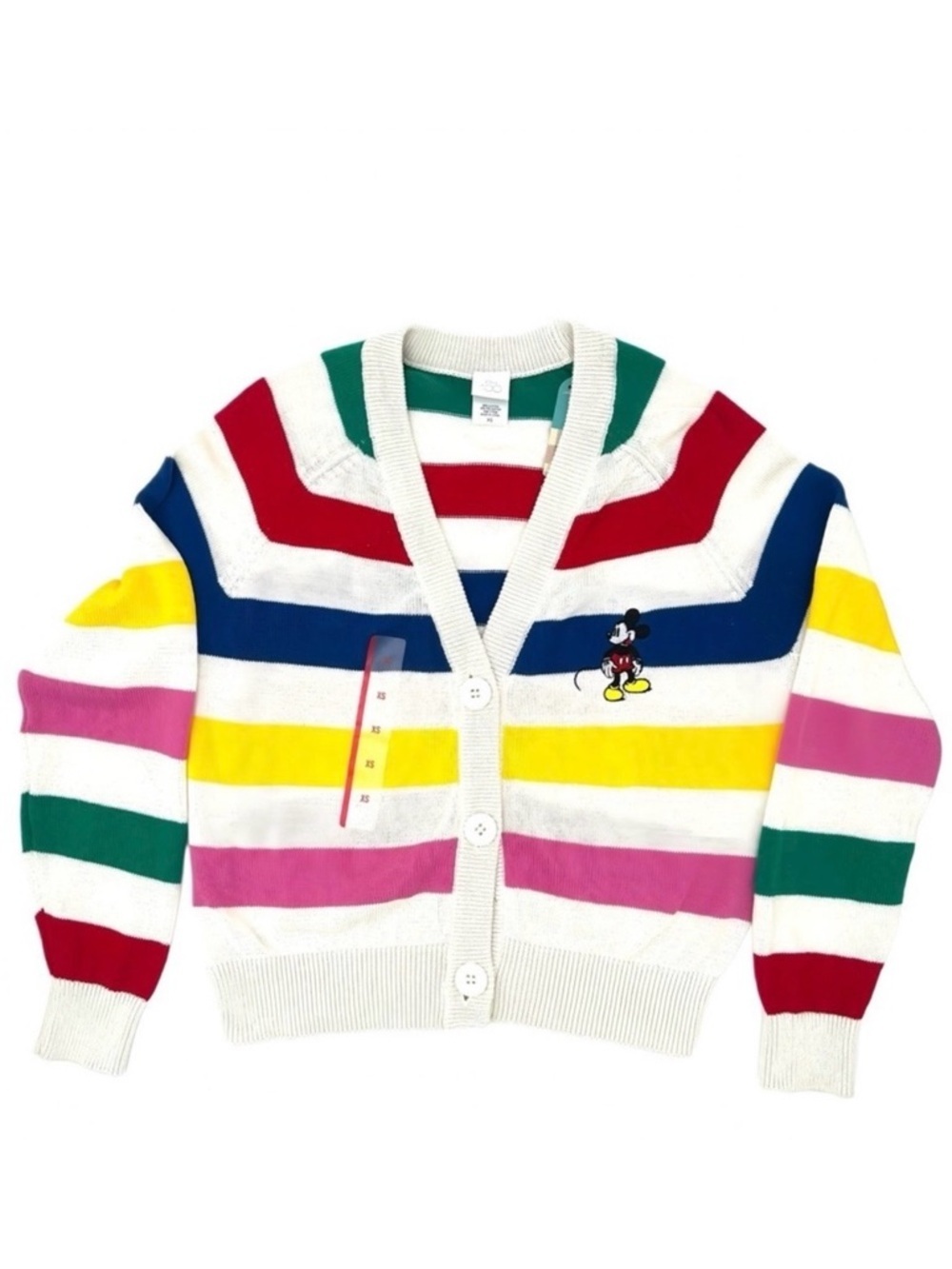 Disney 100 Mickey Mouse Rainbow Striped Button Up Cardigan Sweater Womens XS NWT
